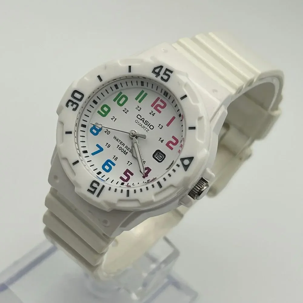Casio LRW-200H White Colorful Numerical Dial 100M WR Working New Battery